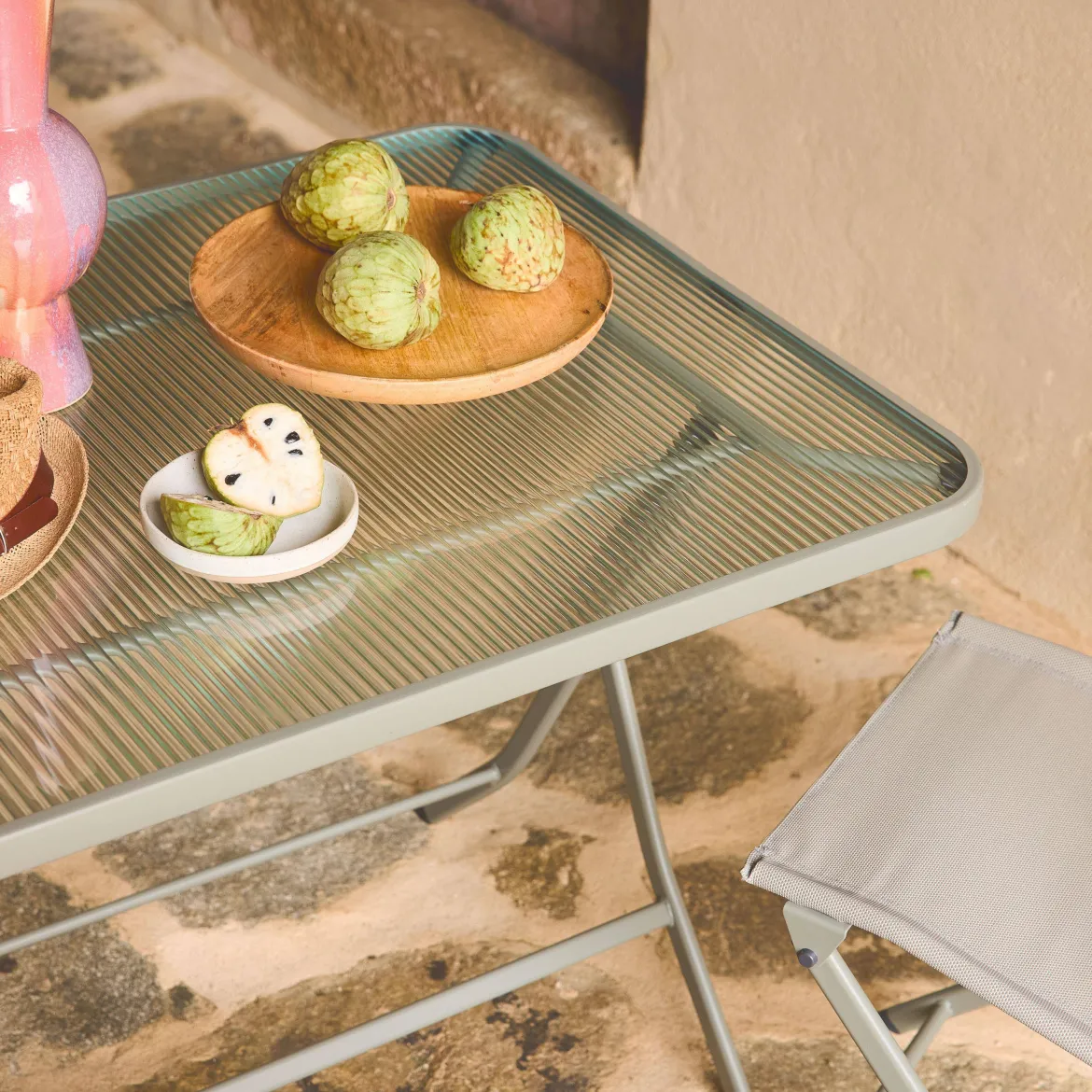 Set tavolo da giardino pieghevole in acciaio con 4 sedie