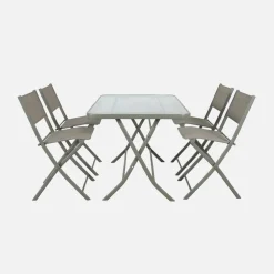 Set tavolo da giardino pieghevole in acciaio con 4 sedie