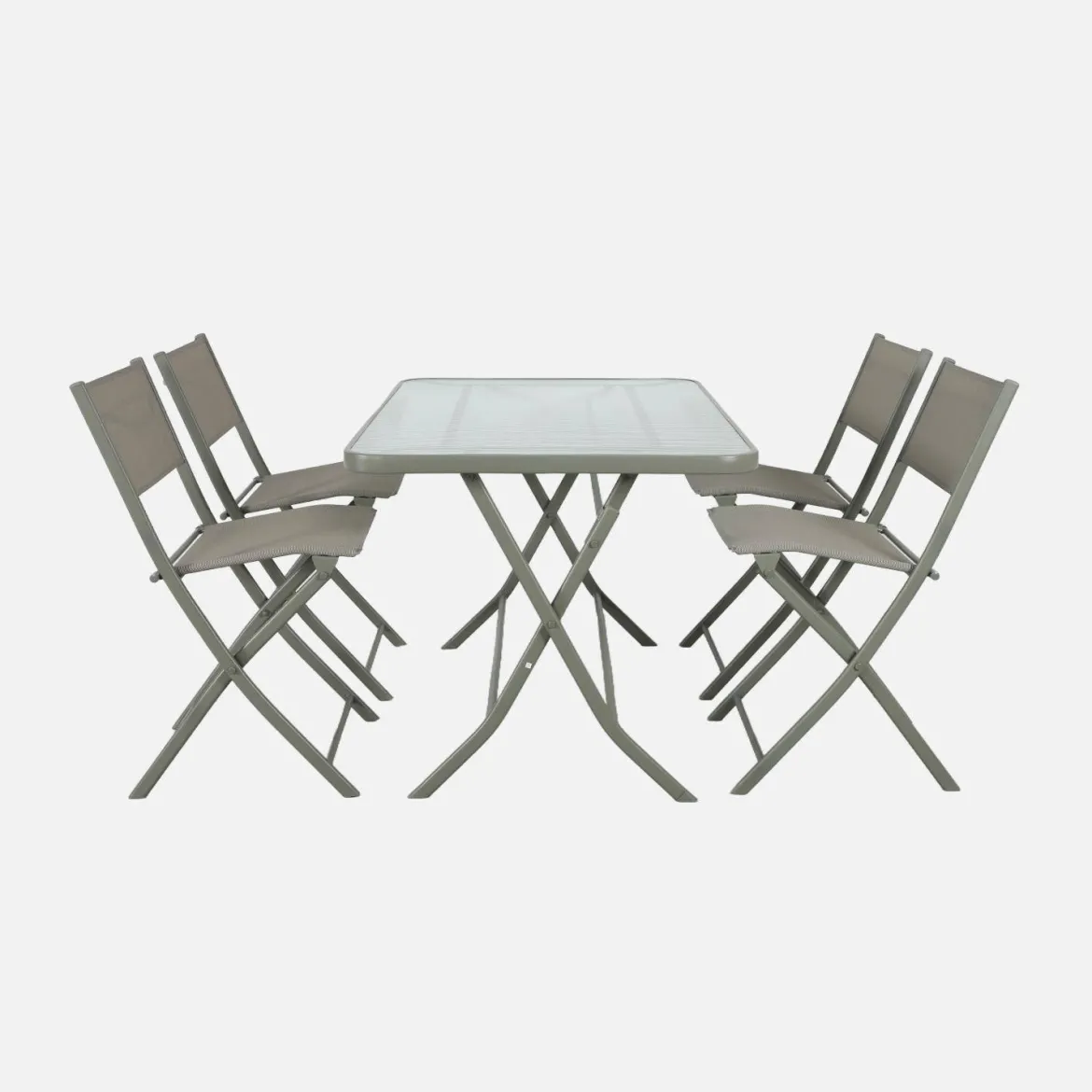 Set tavolo da giardino pieghevole in acciaio con 4 sedie