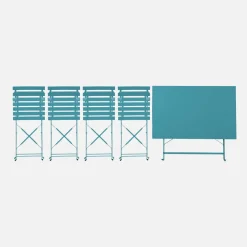 Set tavolo da giardino pieghevole in acciaio con 4 sedie, 110cm