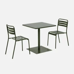 Set tavolo da giardino quadrato in acciaio con 2 sedie