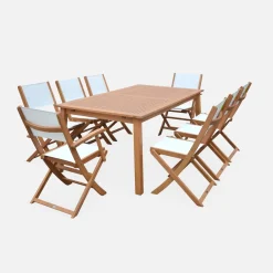 Set tavolo da giardino rettangolare allungabile in legno con 8 sedie
