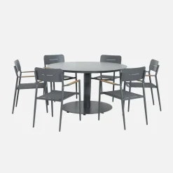 Set tavolo da giardino rotondo in alluminio con 6 sedie