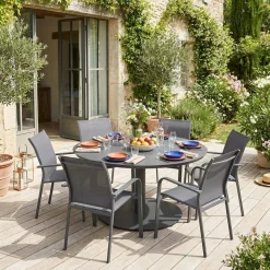 Set tavolo da giardino rotondo in altuminio con 6 sedie