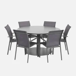 Set tavolo da giardino rotondo in altuminio con 6 sedie