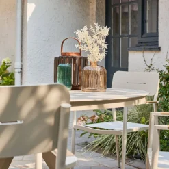 Set tavolo da giardino rotondo in alluminio e vetro con 6 sedie