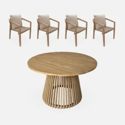 Set tavolo da pranzo per interni ed esterni in legno con 4 sedie