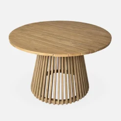 Set tavolo da pranzo rotondo in legno con 4 poltrone in corda