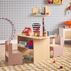 Set tavolo per bambini con 2 sedie e ripiani