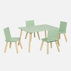 Set tavolo rettangolare per bambini in legno di pino con 4 sedie
