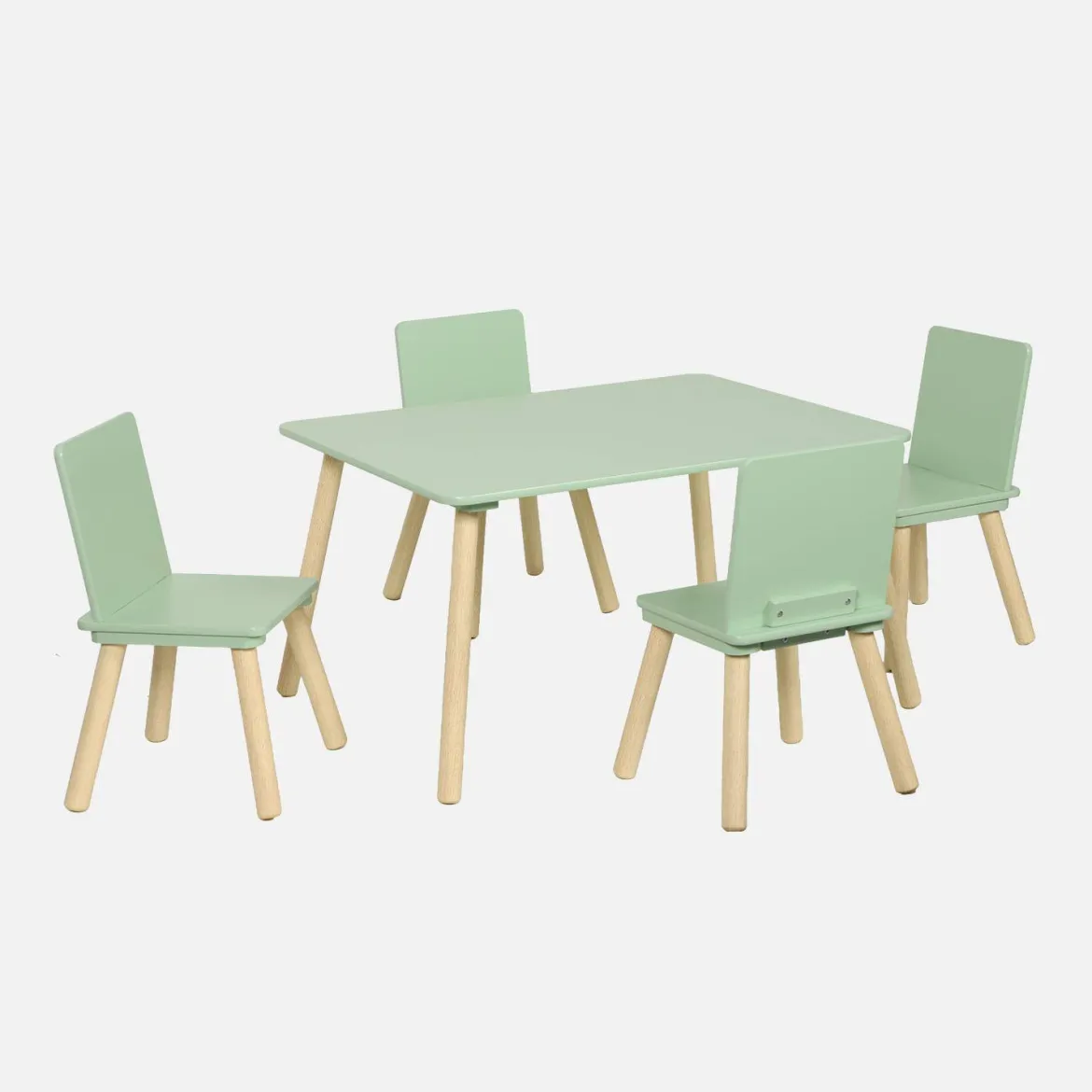 Set tavolo rettangolare per bambini in legno di pino con 4 sedie