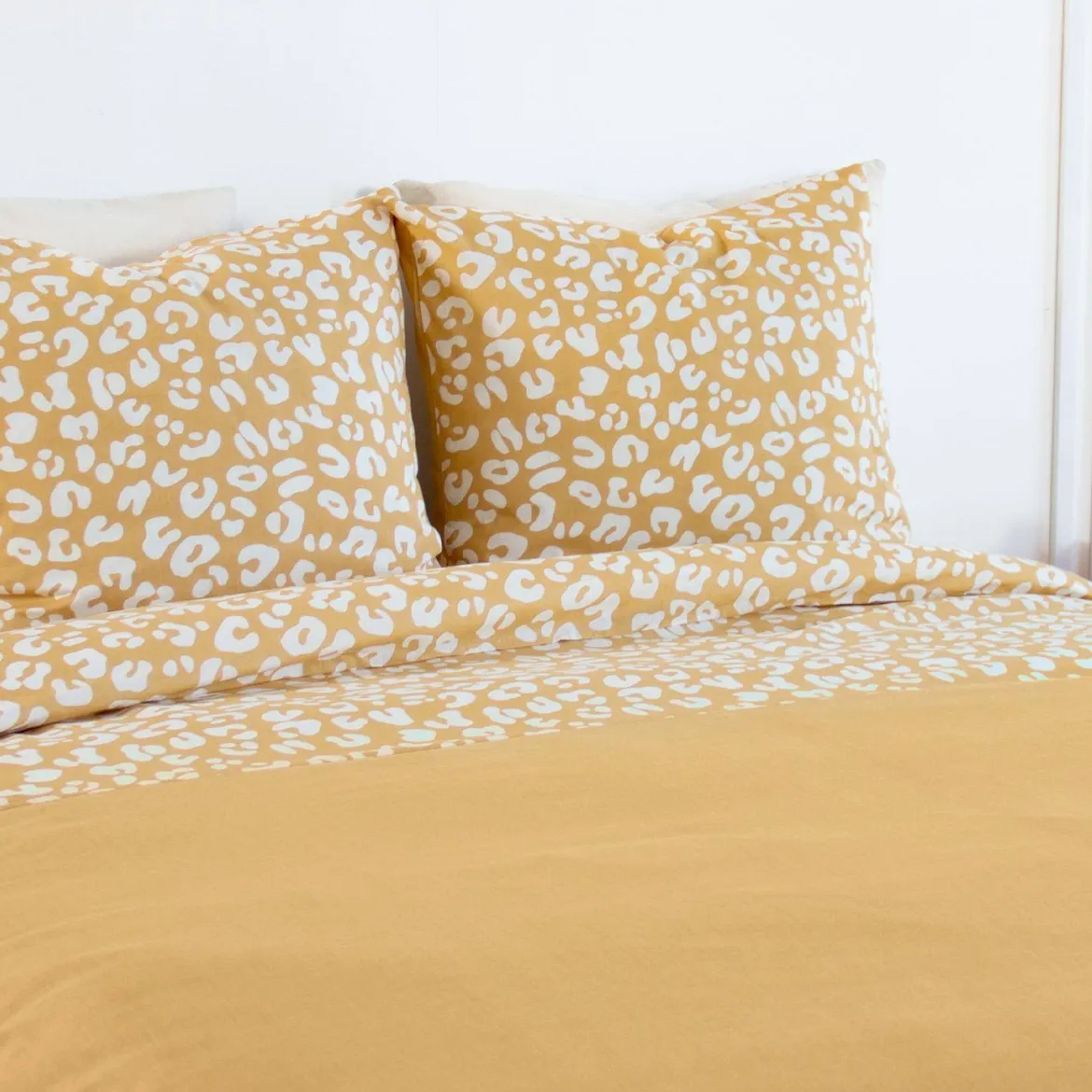 Set biancheria da letto in cotone reversibile con stampa leopardata gialla, 2 posti