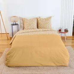 Set biancheria da letto in cotone reversibile con stampa leopardata gialla, 2 posti