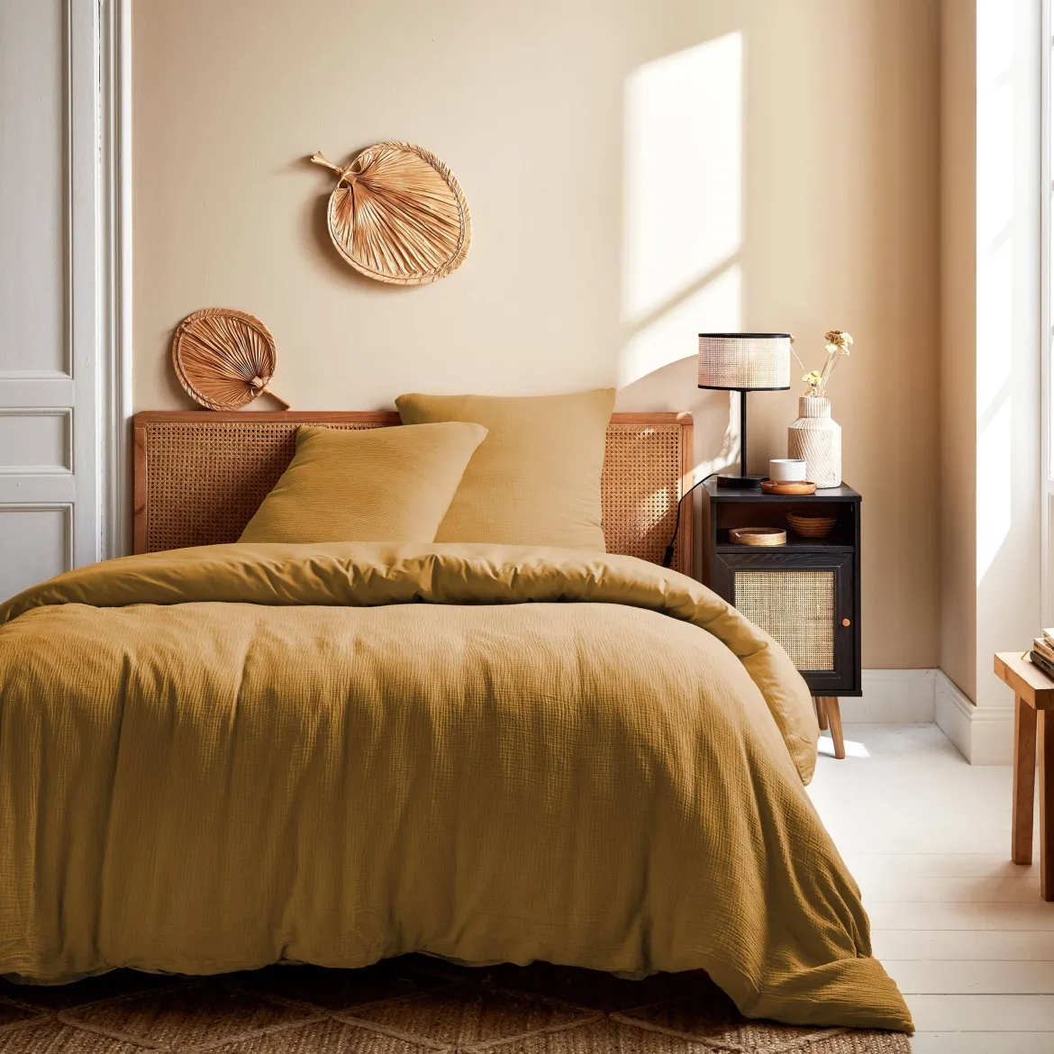 Set biancheria da letto in garza di cotone color miele
