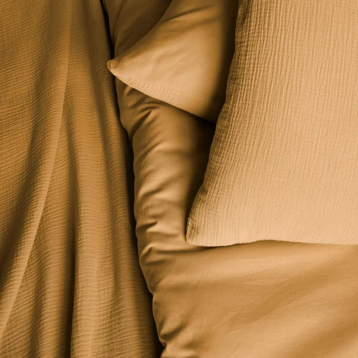 Set biancheria da letto in garza di cotone color miele