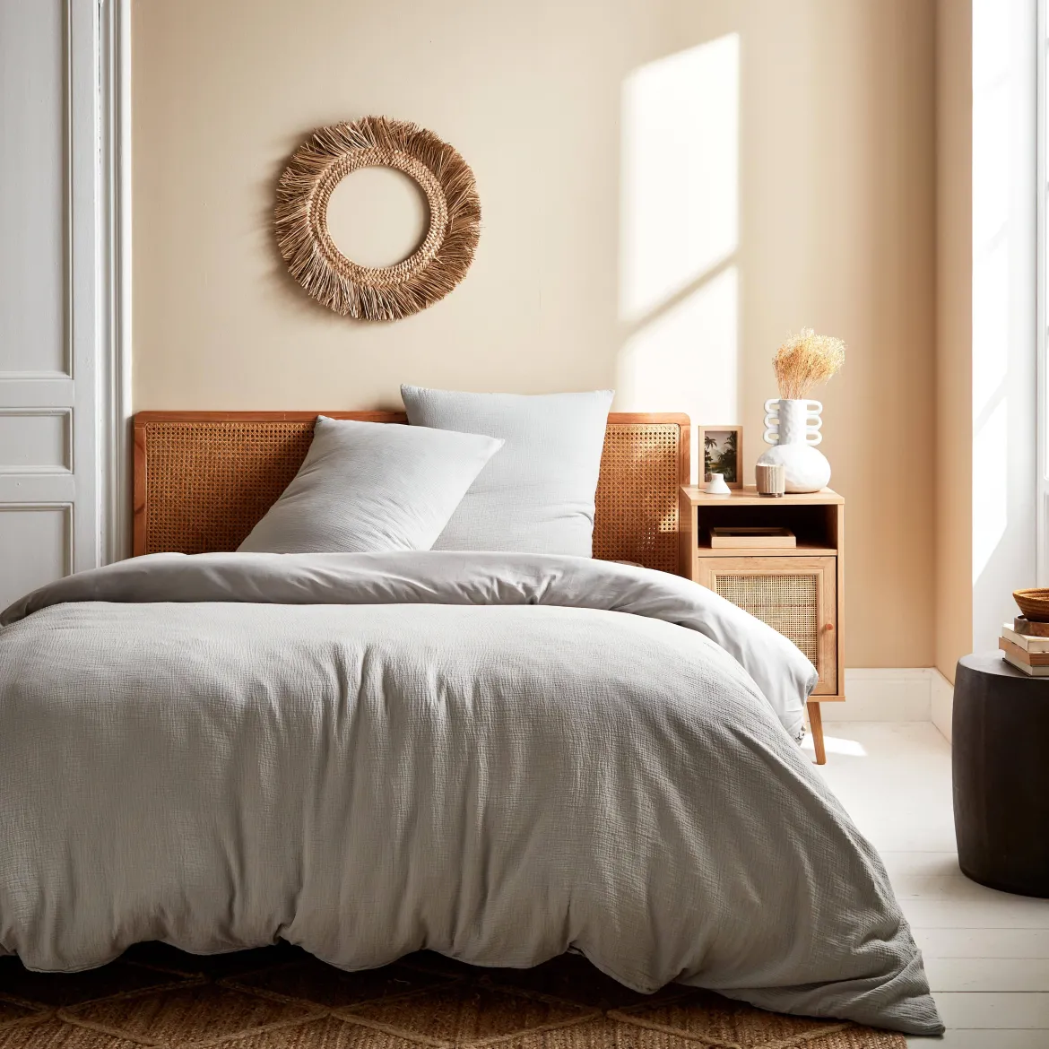 Set biancheria da letto in garza di cotone grigio chiaro