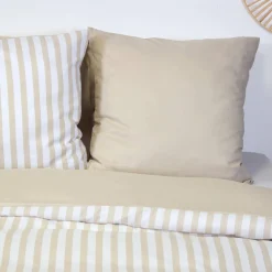 Set biancheria da letto in microfibra a righe beige, 2 posti