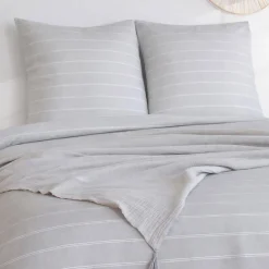 Set biancheria da letto in microfibra a righe grigie, 2 posti