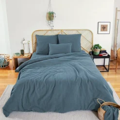 Set biancheria letto in mussola di cotone blu scuro