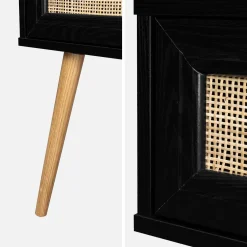 Set 2 comodini effetto legno e cannage