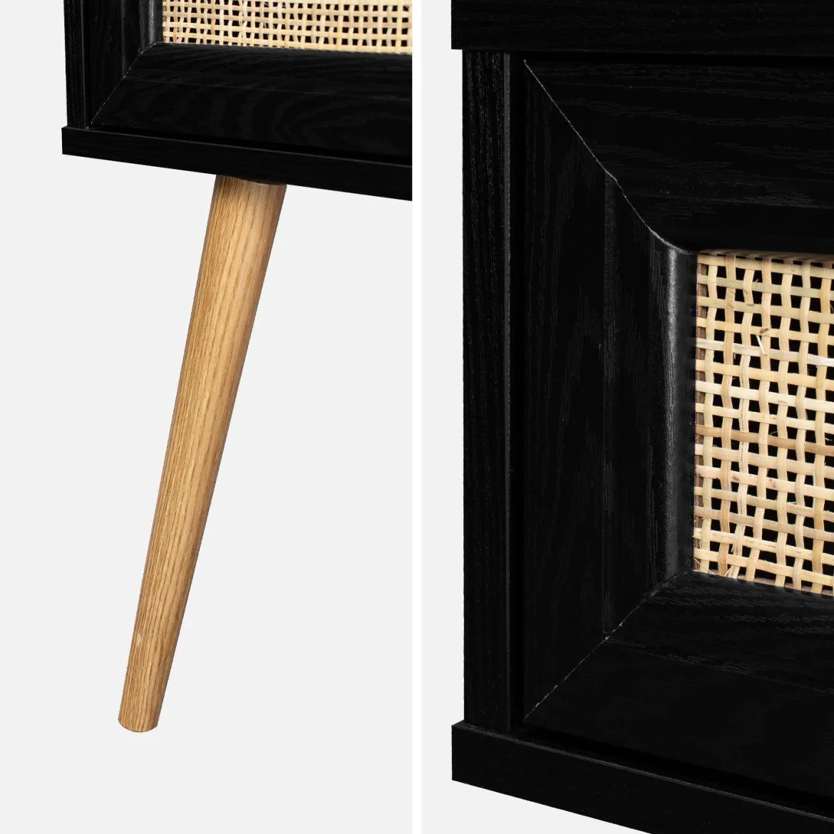 Set 2 comodini effetto legno e cannage