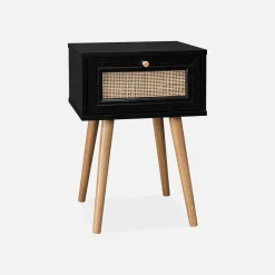 Set 2 comodini effetto legno e cannage
