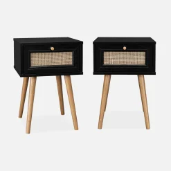 Set 2 comodini effetto legno e cannage