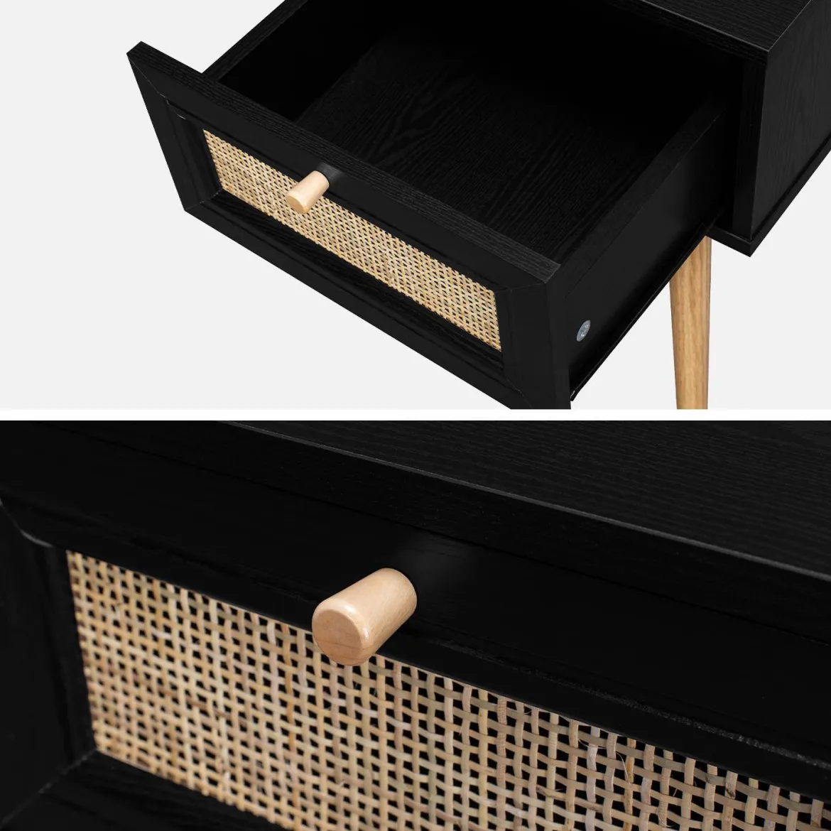 Set 2 comodini effetto legno e cannage