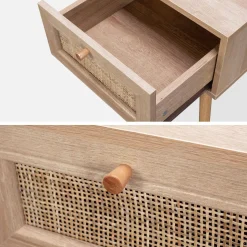 Set 2 comodini effetto legno e cannage