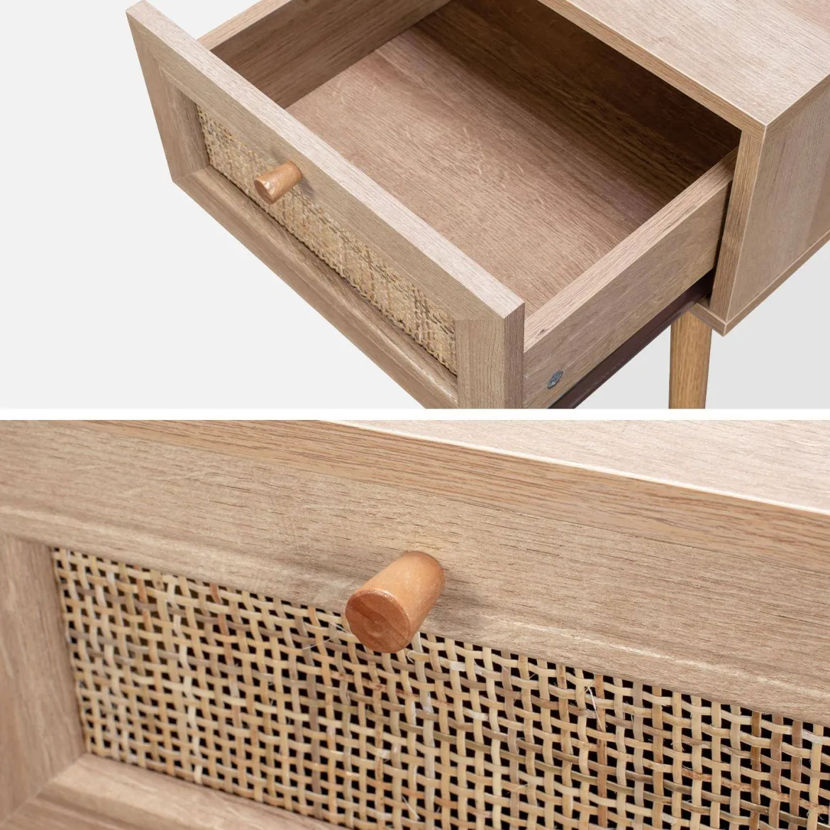 Set 2 comodini effetto legno e cannage
