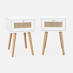 Set 2 comodini effetto legno e cannage