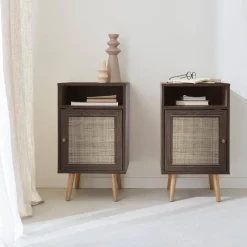 Set 2 comodini scandinavi in intrecciatura cannage