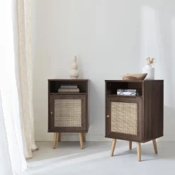 Set 2 comodini scandinavi in intrecciatura cannage