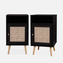 Set 2 comodini scandinavi in intrecciatura cannage