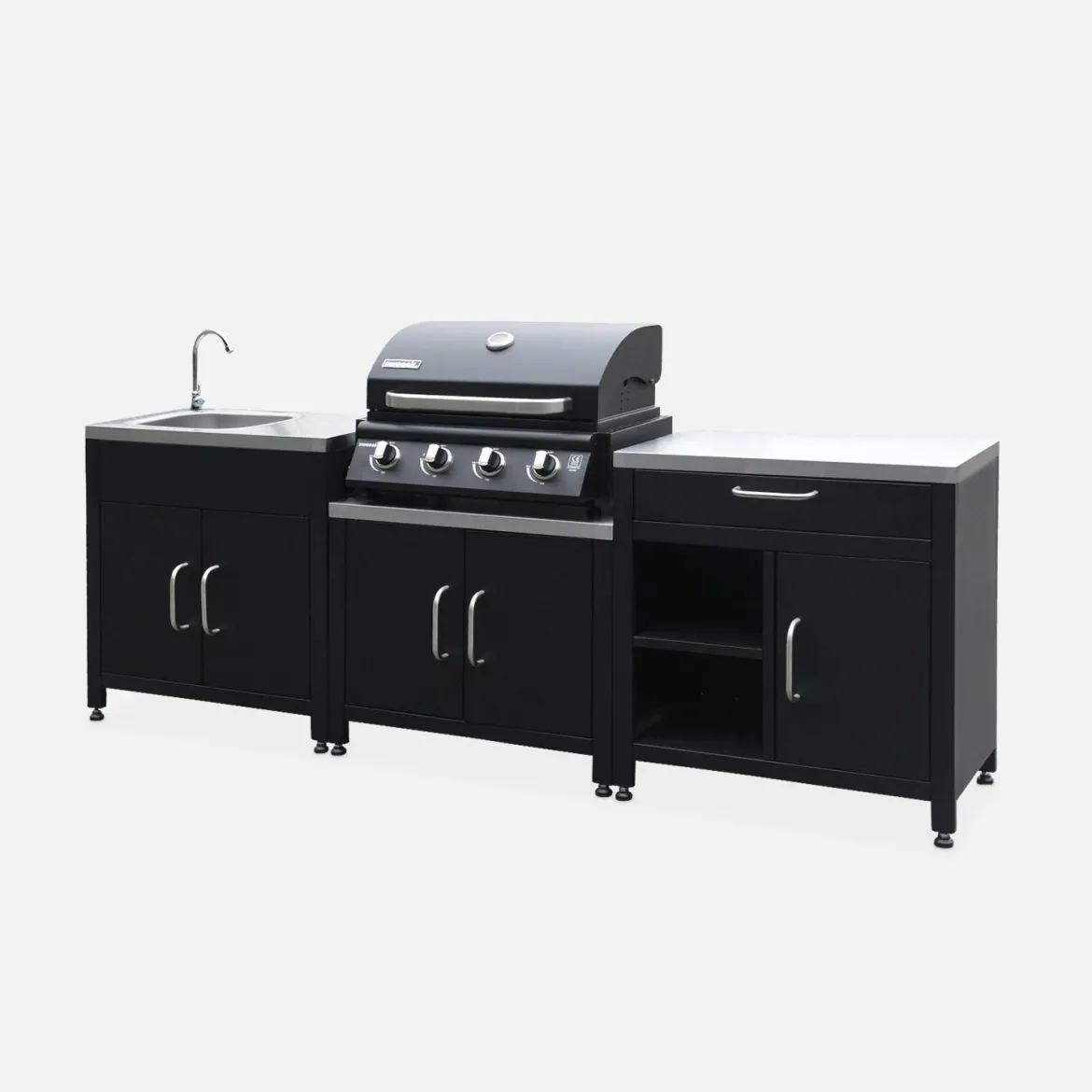 Set di 7 moduli da cucina con barbecue + copertura