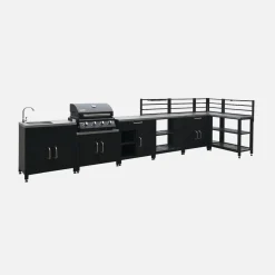 Set di 7 moduli da cucina con barbecue + copertura