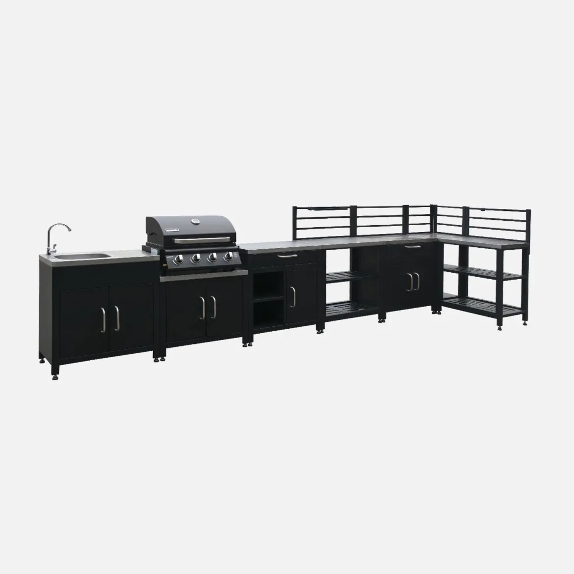 Set di 7 moduli da cucina con barbecue + copertura
