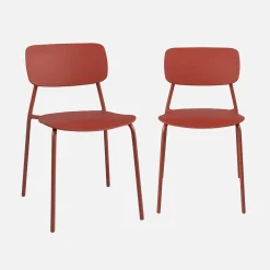 Set di 2 sedie da giardino impilabili in acciaio e plastica