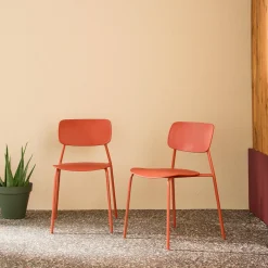 Set di 2 sedie da giardino impilabili in acciaio e plastica