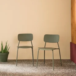 Set di 2 sedie da giardino impilabili in acciaio e plastica
