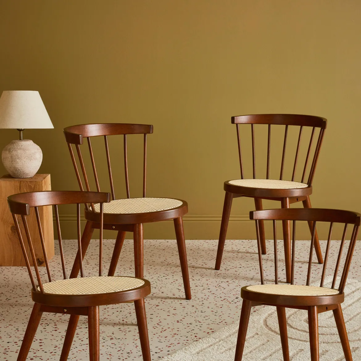 Set di 4 sedie in legno e paglia