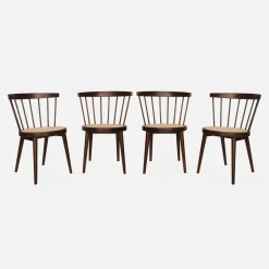 Set di 4 sedie in legno e paglia