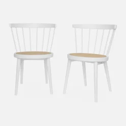 Set di 2 sedie in legno e rattan intrecciato, stile vimini