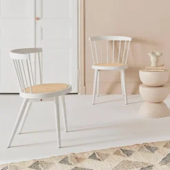 Set di 2 sedie in legno e rattan intrecciato, stile vimini