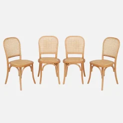 Set di 4 sedie in legno e rattan vintage