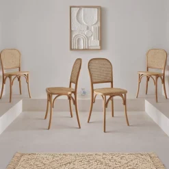 Set di 4 sedie in legno e rattan vintage