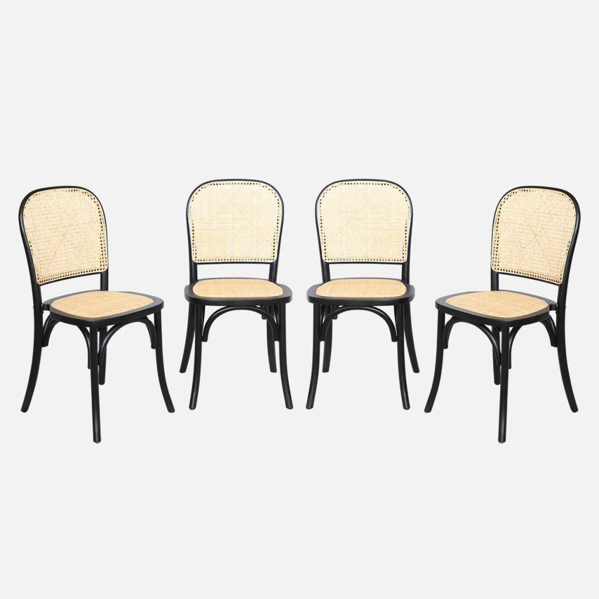 Set di 4 sedie in legno e rattan vintage