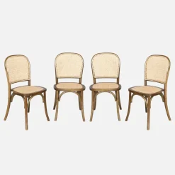 Set di 4 sedie in legno e rattan vintage