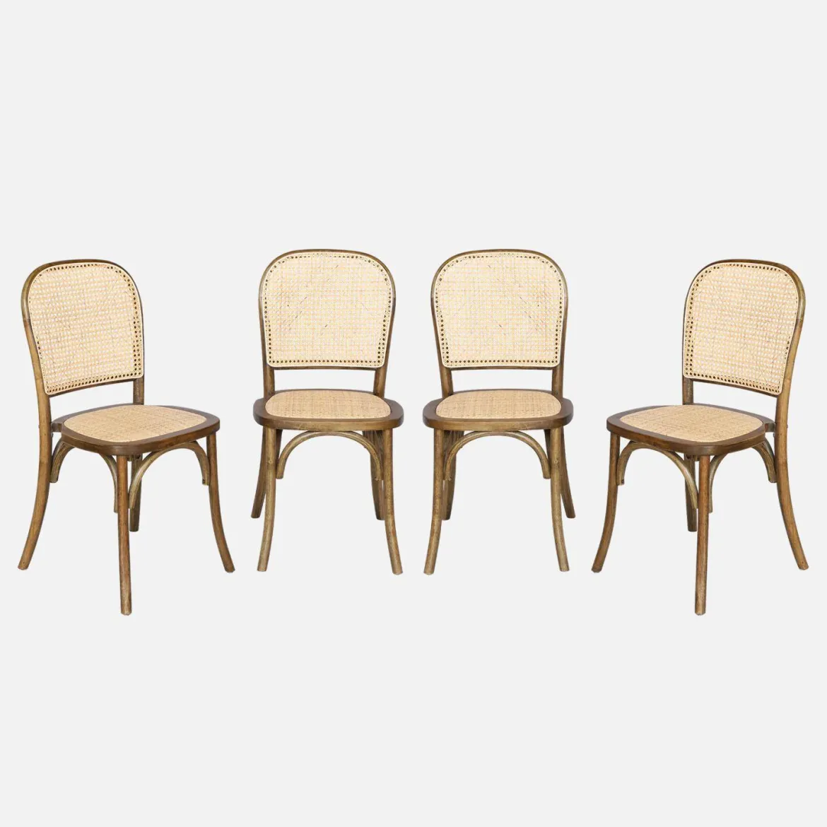 Set di 4 sedie in legno e rattan vintage