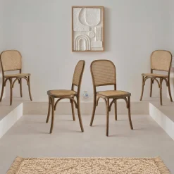 Set di 4 sedie in legno e rattan vintage
